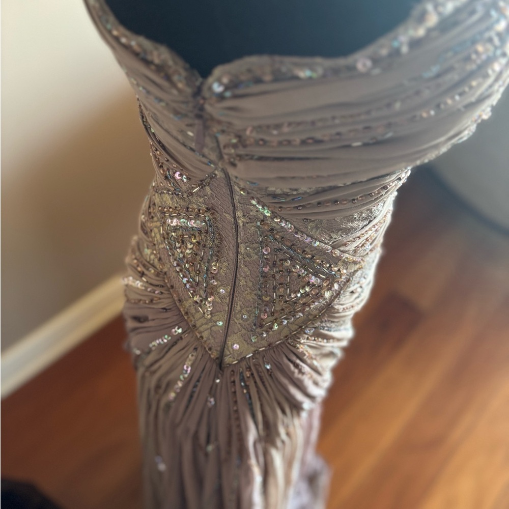 One-Shoulder Ivory Evening Gown with Beaded Detail - Picture 4 of 8